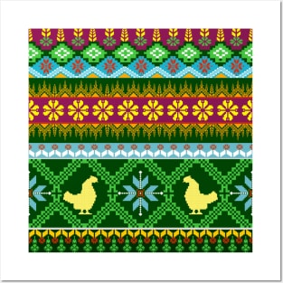 Cross Stitch, Ethnic Pattern, Pixel Seamless, Hen Pattern Posters and Art